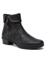 Rieker Botki Y07A8-01 Czarny. Czarne botki Rieker, bez wzorów, ze skóry, bez obcasa, na płaskiej podeszwie, bez zapięcia. Za 369.99 zł.