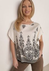 Czarna Wiskozowa Bluzka z Etnicznym Wzorem Melloshell. Czarne bluzki Born2be, l, bez wzorów, z materiału, casualowe, bez kołnierzyka, plus size, bez ramiączek. Za 49.99 zł.