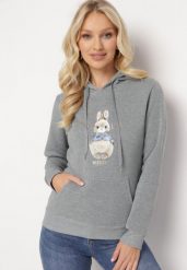Szara Bluza z Kapturem i Nadrukiem Diames. Szare bluzy Born2be, l, bez wzorów, z polaru, z kapturem. Za 84.99 zł.