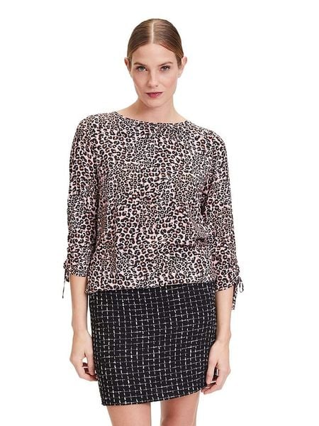 CARTOON Bluzka w kolorze czarno-beżowym rozmiar: 38. Brązowe bluzki Cartoon, bez wzorów, z wiskozy, bez kołnierzyka, bez ramiączek. Za 65.54 zł.