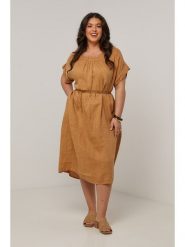 Curvy Lady Lniana sukienka w kolorze jasnobrązowym rozmiar: 48/50. Brązowe sukienki Curvy Lady, na co dzień, bez wzorów, ze lnu, klasyczne, bez kołnierzyka, bez ramiączek, midi, proste. Za 184.46 zł.