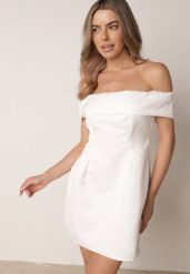 Biała Elegancka Sukienka VICES o Kroju Bombki z Hiszpańskim Dekoltem Dorienora. Białe sukienki Born2be, l, bez wzorów, eleganckie, bez kołnierzyka, bez ramiączek, mini, bombki. Za 189.99 zł.