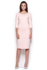 Midi Sukienka z Rękawem 3/4- Różowa. Czerwone sukienki Figl, l, bez wzorów, z bawełny, bez kołnierzyka, bez ramiączek, midi. Za 239.00 zł.