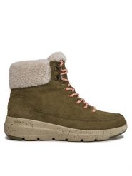 Skechers Trzewiki Glacial Ultra Woodsy 144175/OLV Khaki. Brązowe botki Skechers, bez wzorów, ze skóry, bez obcasa, na płaskiej podeszwie, bez zapięcia. Za 349.99 zł.