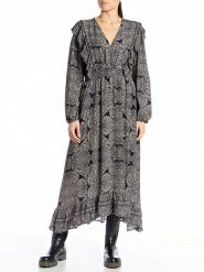 Replay Sukienka w kolorze czarno-białym rozmiar: L. Białe sukienki Replay, l, bez wzorów, bez kołnierzyka, bez ramiączek, maxi. Za 354.69 zł.