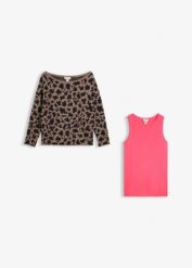 Sweter i top z mieszanki bawełny (kompl. 2-częściowy). Zielone swetry bonprix, bez wzorów, z bawełny, bez ramiączek. Za 149.99 zł.