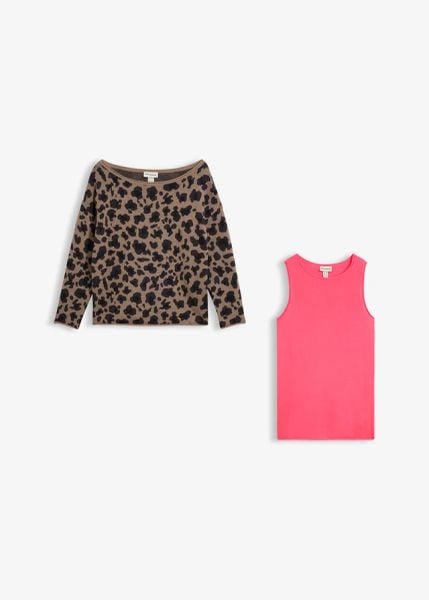 Sweter i top z mieszanki bawełny (kompl. 2-częściowy). Zielone swetry bonprix, bez wzorów, z bawełny, bez ramiączek. Za 149.99 zł.