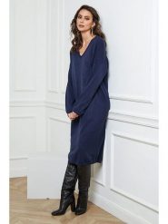 So Cachemire Sukienka dzianinowa "Palerme" w kolorze granatowym rozmiar: M. Niebieskie sukienki So Cachemire, m, bez wzorów, z dzianiny, bez kołnierzyka, bez ramiączek, midi. Za 187.99 zł.