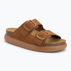 Klapki damskie Scholl Noelle Chunky Suede. Brązowe klapki Scholl, bez wzorów, z materiału, bez obcasa. Za 279.99 zł.