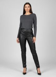 Eleganckie czarne spodnie BengaMetallic07 o kroju slim fit PLUS SIZE XXL OVERSIZE JESIEŃ. Czarne spodnie materiałowe Moda Size Plus Iwanek, do pracy, plus size, bez wzorów, z elastanu, plus size. Za 199.90 zł.