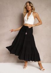 Czarna Wiskozowa Spódnica High Waist o Rozkloszowanym Kroju z Wiązaniem i Gumką w Talii Leceviana. Czarne spódnice Renee, na spacer, na lato, m, z aplikacjami, z wiskozy, eleganckie, maxi, dopasowane. Za 64.99 zł.