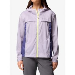 Kurtka wiatrówka damska Columbia Crested Canyon Windbreaker. Fioletowe kurtki sportowe Columbia, bez wzorów, z softshellu, bez kaptura, trekkingowe. Za 326.49 zł.