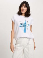 Cross Jeans Koszulka w kolorze białym rozmiar: XL. Białe bluzki Cross Jeans, xl, bez wzorów, z jeansu, bez kołnierzyka, bez ramiączek. Za 57.06 zł.