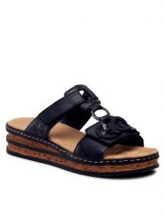 Rieker Klapki 62936-14 Granatowy. Niebieskie klapki Rieker, bez wzorów, z materiału, bez obcasa. Za 239.99 zł.