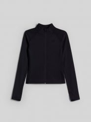 4F Bluza do jogi slim szybkoschnąca damska - czarna S. Czarne bluzy 4f, l, bez wzorów, z włókna, bez kaptura. Za 199.99 zł.