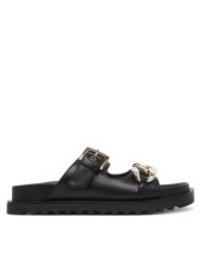 Guess Klapki FLJFT5 ELE03 Czarny. Czarne klapki Guess, z aplikacjami, ze skóry, bez obcasa. Za 479.99 zł.