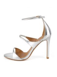 Loft37 Skórzane sandały w kolorze srebrnym rozmiar: 38. Szare sandały loft37, bez wzorów, z otwartym noskiem, bez obcasa, na koturnie, bez zapięcia. Za 434.99 zł.