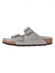 Birkenstock Skórzane klapki w kolorze szarym rozmiar: 36. Szare klapki Birkenstock, bez wzorów, z otwartym noskiem, bez obcasa. Za 369.95 zł.