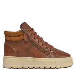 Botki Caprice. Brązowe botki Caprice, bez wzorów, bez obcasa, na płaskiej podeszwie, bez zapięcia. Za 499.99 zł.