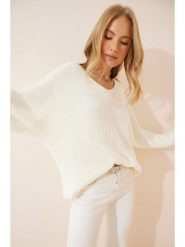 Happiness Istanbul Sweter w kolorze kremowym rozmiar: onesize. Brązowe swetry Happiness Istanbul, bez wzorów, bez ramiączek. Za 68.45 zł.