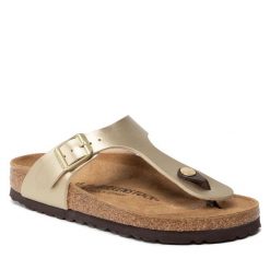 Japonki Birkenstock. Żółte klapki Birkenstock, bez wzorów, bez obcasa. Za 319.99 zł.