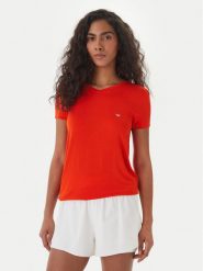 Emporio Armani T-Shirt EW000409 AF19024 U5029 Koralowy Regular Fit. Pomarańczowe t-shirty Emporio Armani, m, bez wzorów, z bawełny, bez kołnierzyka, bez ramiączek. Za 259.99 zł.