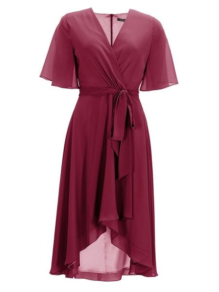 SWING Sukienka w kolorze czerwonym rozmiar: 46. Czerwone sukienki Swing, bez wzorów, z asymetrycznym kołnierzem, bez ramiączek, midi, asymetryczne. Za 224.95 zł.