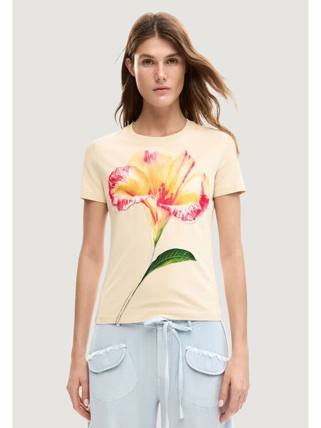 Desigual T-Shirt Estocolmo 26SWTK03 Beżowy Regular Fit. Brązowe t-shirty Desigual, m, bez wzorów, z bawełny, bez kołnierzyka, bez ramiączek. Za 111.99 zł.