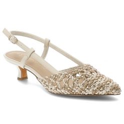 Sandały damskie Marco Tozzi, cholewka ze skóry ekologicznej plecionej z paskiem wokół pięty z regulacją na metalową klamrę, białe, 2-29502-44 402. Białe sandały Marco Tozzi, bez wzorów, ze skóry ekologicznej, eleganckie, bez obcasa, na obcasie, bez zapięcia. Za 269.00 zł.