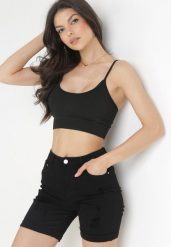 Czarne Szorty Jeansowe z Podwiniętymi Nogawkami Push Up Shadins. Czarne szorty Born2be, bez wzorów, z bawełny, eleganckie. Za 39.99 zł.