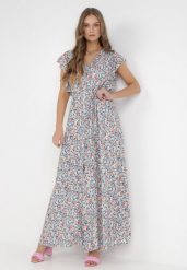 Niebieska Sukienka Kallare. Niebieskie sukienki Born2be, na lato, m, bez wzorów, z materiału, bez kołnierzyka, bez ramiączek, maxi. Za 29.99 zł.