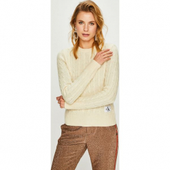 Calvin Klein Jeans - Sweter. Białe swetry Calvin Klein Jeans, m, bez wzorów, z dzianiny, bez ramiączek. W wyprzedaży za 379.90 zł.