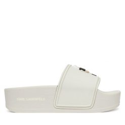 Klapki KARL LAGERFELD. Białe klapki KARL LAGERFELD, bez wzorów, bez obcasa. Za 379.99 zł.
