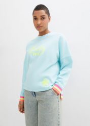 Bawełniana bluza oversize z kolorowym ściągaczem i mankietami. Niebieskie bluzy bonprix, bez wzorów, z bawełny, bez kaptura. Za 114.99 zł.