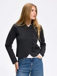Kardigan z ozdobnym zapięciem - szary. Szare kardigany Reserved, l, bez wzorów, z dzianiny. Za 169.99 zł.