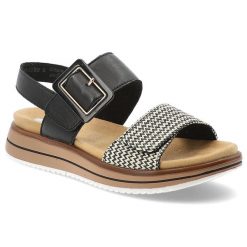 Czarne Sandały Remonte Eleganckie Obuwie Damskie. Czarne sandały Remonte, bez wzorów, eleganckie, bez obcasa, na platformie, bez zapięcia. Za 341.99 zł.