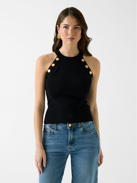 Guess Bluzka G6GR10 Z0625 Czarny Regular Fit. Czarne bluzki Guess, xl, z aplikacjami, z syntetyku, bez kołnierzyka, bez ramiączek. Za 342.99 zł.