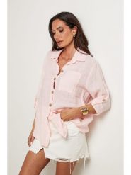 Le Monde du Lin Lniana koszula w kolorze jasnoróżowym rozmiar: 40/42. Różowe koszule Le Monde du Lin, bez wzorów, ze lnu, bez kołnierzyka, bez ramiączek. Za 130.99 zł.