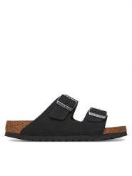 Birkenstock Klapki Arizona SFB 1019035 Czarny. Czarne klapki Birkenstock, bez wzorów, z nubiku, bez obcasa. Za 419.99 zł.