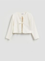 Marynarka z lnem i wiskozą - biały. Białe marynarki i żakiety Reserved, l, bez wzorów, z tkaniny. Za 159.99 zł.