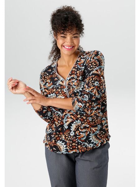 Aniston Koszulka w kolorze czarnym ze wzorem rozmiar: 50. Czarne bluzki Aniston, bez wzorów, bez kołnierzyka, bez ramiączek. Za 69.42 zł.