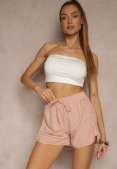 Jasnoróżowe Szorty z Luźnymi Nogawkami i Gumką w Pasie Miloriela. Czerwone szorty Renee, bez wzorów, eleganckie. Za 34.99 zł.