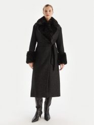 TWINSET Płaszcz zimowy 252TT2040 Czarny Regular Fit. Czarne płaszcze Twinset, na zimę, bez wzorów, bez kaptura. Za 2,029.00 zł.