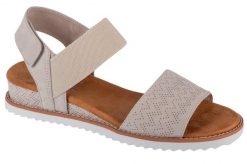 Sandały damskie, Desert Kiss. Brązowe sandały Skechers, bez wzorów, z materiału, sportowe, bez obcasa, bez zapięcia. Za 199.99 zł.