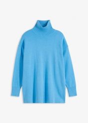 Sweter z prążkowanej czystej bawełny. Niebieskie swetry bonprix, bez wzorów, z bawełny, bez ramiączek. Za 149.99 zł.