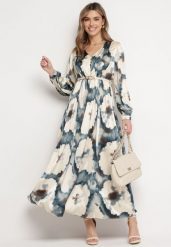 Beżowo-Zielona Satynowa Sukienka Maxi Rozkloszowana z Guzikami Ulrina. Zielone sukienki Born2be, s, bez wzorów, z materiału, eleganckie, bez kołnierzyka, bez ramiączek, maxi, rozkloszowane. Za 69.99 zł.