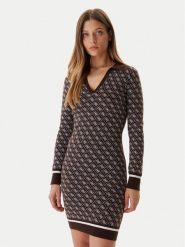 Guess Sukienka dzianinowa W5BK25 Z3JD2 Brązowy Slim Fit. Brązowe sukienki Guess, m, z aplikacjami, z dzianiny, bez kołnierzyka, bez ramiączek. Za 269.99 zł.