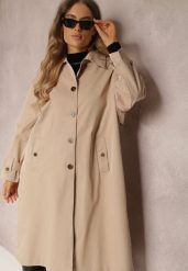 Beżowy Płaszcz Trencz Oversize Flilia. Brązowe płaszcze Renee, m, bez wzorów, bez kaptura. W wyprzedaży za 188.99 zł.