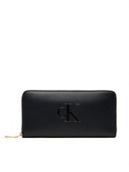 Calvin Klein Duży Portfel Damski Bold Ck Long Zip Around LV04F1077G Czarny. Czarne portfele Calvin Klein, bez wzorów, ze skóry. Za 299.99 zł.