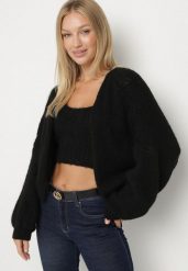 Czarny Kardigan Bez Zapięć z Dodatkowym Topem z Wełną i Wiskozą Fendorie. Czarne kardigany Born2be, bez wzorów, z dzianiny. Za 169.99 zł.